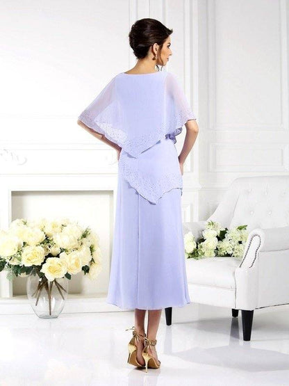 Sheath/Column Bateau 1/2 Sleeves Long Chiffon Mother of the Bride Dresses - RongMoon