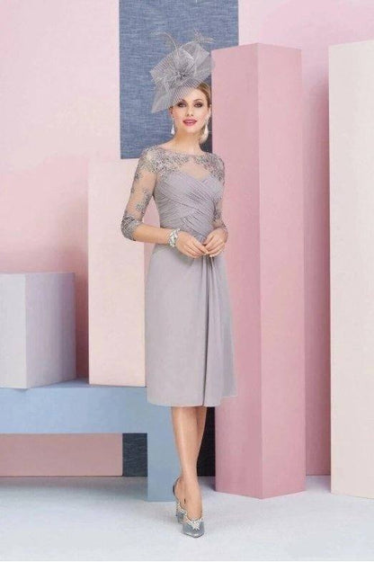 With Jacket Mother Of The Bride Dresses Sheath Knee Length Chiffon Appliques Plus Size Short Groom Mother Dresses For Wedding - RongMoon