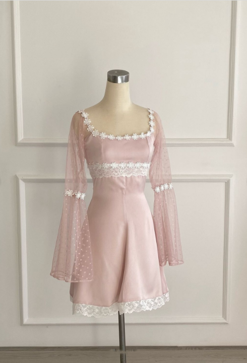 Pink Vintage Lace Sweet Short Satin 8th Grade Homecoming Dress Party Dress gh4892