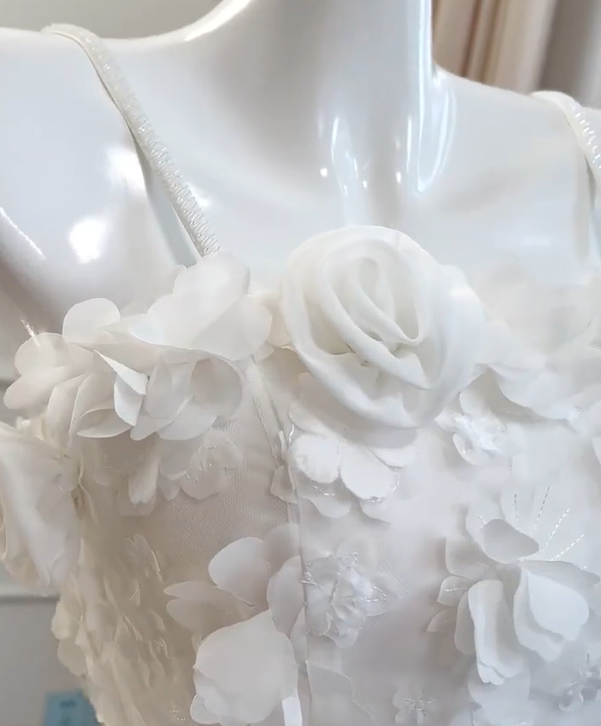 Girlhomeshops -White three-dimensional flower tube top sweet cute short chiffon homecoming dress birthday party dress gh5098