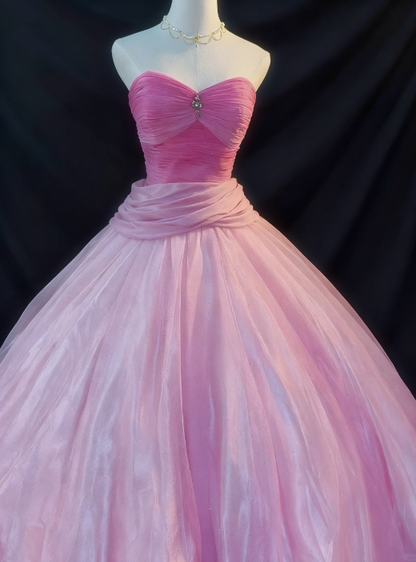 girlhomeshops-Pink Gradient Strapless Long Sleeve Less Organza Gown  gh5822