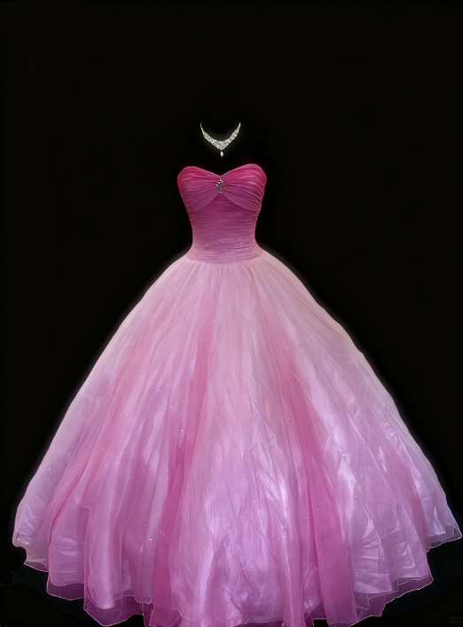 girlhomeshops-Pink Gradient Strapless Long Sleeve Less Organza Gown  gh5822