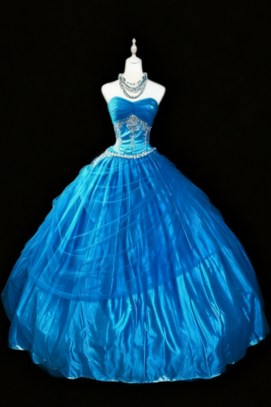 girlhomeshops-Blue Strapless Long Organza Gown  gh5823