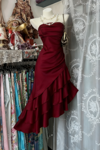Girlhomeshops-Champagne Short Ruffle Satin Homecoming Dress Birthday Dress gh5246