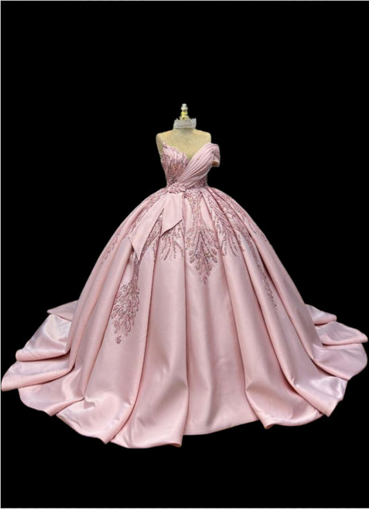 girlhomeshops-Sweet 16 Quinceanera Dresses Pink Gorgeous Long Satin Ball Gown with Intricate Beading gh5969