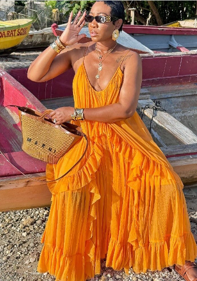 Sexy Orange Chiffon Ruffles Evening Dress Long Prom Party Gown cc2521
