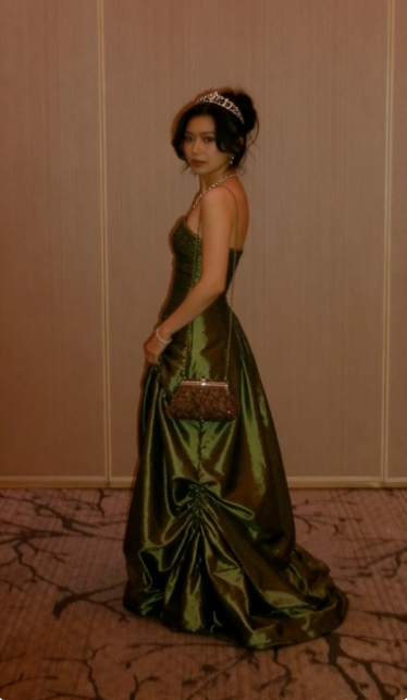 Elegant Green A-line Rhinestone Embellished Satin Long Prom Dress Evening Dress cc5404