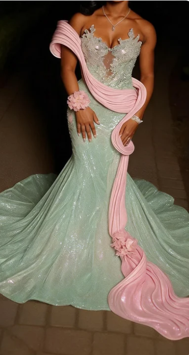 Luxurious Mint Green Mermaid Strapless Sequined Prom Dress Evening Dress cc4997