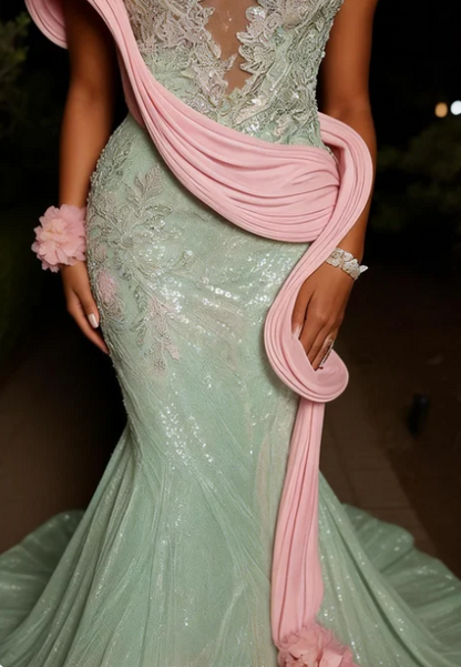Luxurious Mint Green Mermaid Strapless Sequined Prom Dress Evening Dress cc4997