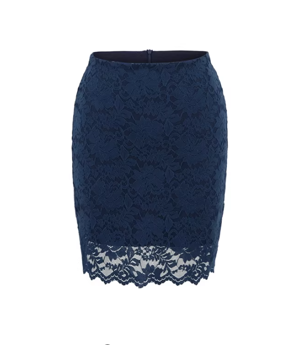 Hot retro lace-trimmed high-waisted slimming pencil skirt, feminine and figure-hugging mini skirt  11361
