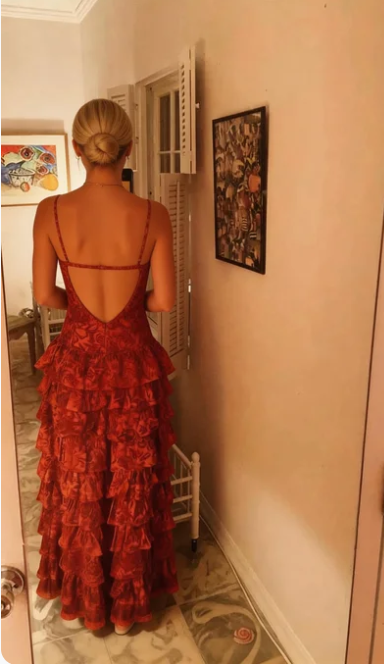 Popular Spaghetti Straps Floor Length Prom Dress New Fashion Tiered Evening Dress  c3329