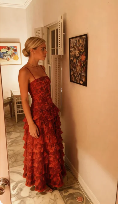 Popular Spaghetti Straps Floor Length Prom Dress New Fashion Tiered Evening Dress  c3329