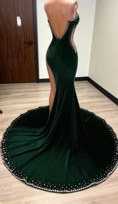 Black Girl Prom Dresses Long Mermaid Green Prom Gown With Train  cc371