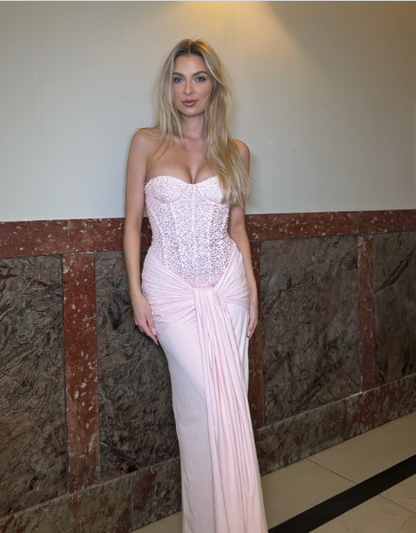 Sweet Pink Strapless Mermaid Sequin Chiffon Long Prom Dress Birthday Dress cc5534