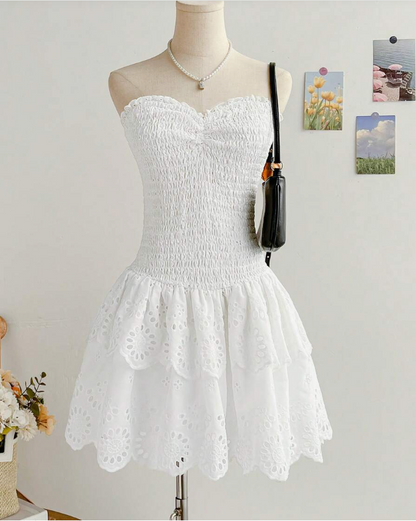 Sweet Heart Neck White Lace Birthday Cake Dress Homecoming Dress cc3867