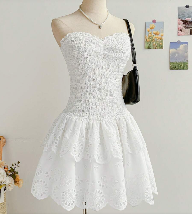 Sweet Heart Neck White Lace Birthday Cake Dress Homecoming Dress cc3867