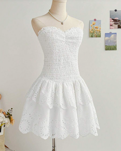 Sweet Heart Neck White Lace Birthday Cake Dress Homecoming Dress cc3867