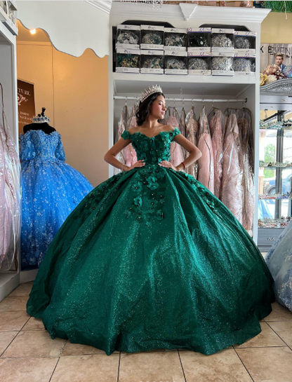 Off The Shoulder Ball Gown Green Sweet 16 Dress c2563