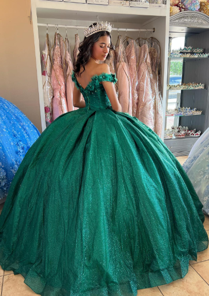 Off The Shoulder Ball Gown Green Sweet 16 Dress c2563