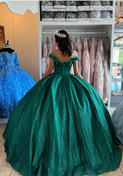 Off The Shoulder Ball Gown Green Sweet 16 Dress c2563