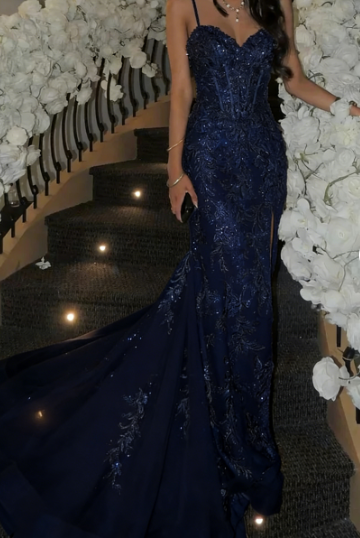 Elegant Champagne Mermaid V-neck Sequin Embroidered Slit Prom Dress Evening Dress cc4968