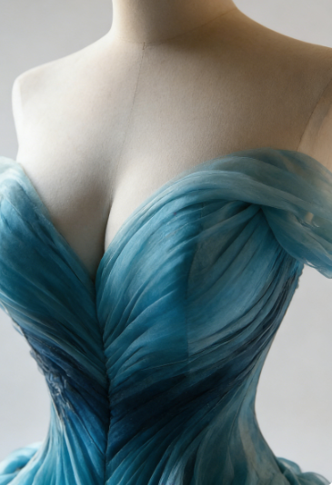 Vintage Ombre Blue Tulle Off The Shoulder Evening Dress,Formal Birthday Ball Gown cc2817
