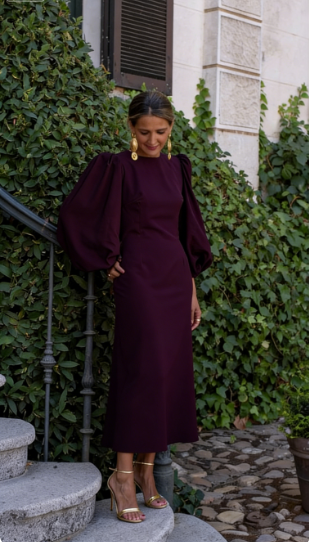Simple Puff Sleeves Prom Dress For Women, Wedding Guest Outfit  cc577
