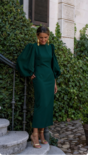 Simple Puff Sleeves Prom Dress For Women, Wedding Guest Outfit  cc577