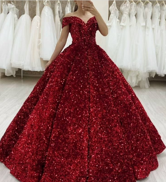 Burgundy Quinceanera Dress Off The Shoulder Sequins Ball Gown Sweet 16 Dress c2562