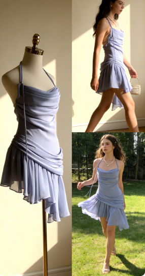 Elegant Irregular Blue Chiffon Mini Party Dress Formal Homecoming Dress cc3202