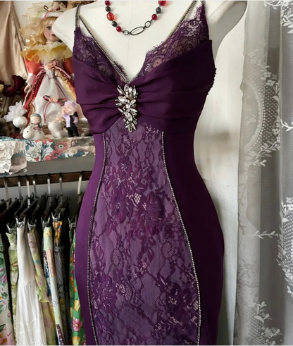 Retro Lace Burgundy Long Prom Dress Mermaid Evening Party Gown  cc3017