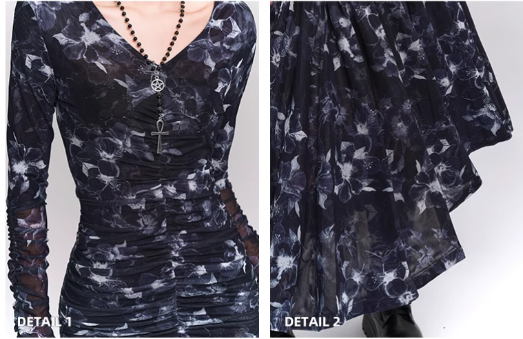 New Fashion Design Floral Pattern Women Long-sleeved Dress HZ1024