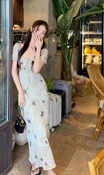 New Fashion Butterfly Design Short Sleeve Casual Floral Dress HZ1024