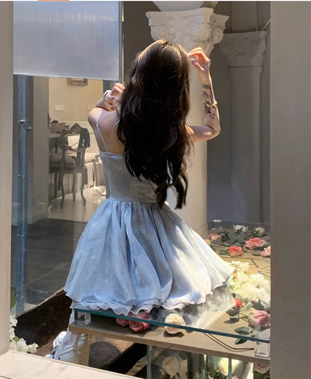 New Fashion Floral Design A-line Sleeveless Spaghetti Strap Puffy Dress HZ1024