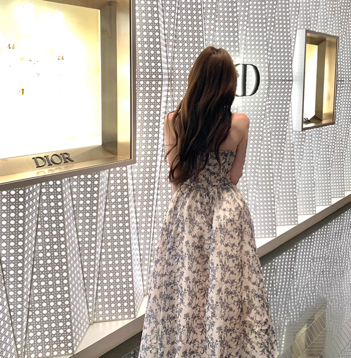 New Fashion Floral Design Long A-line Strapless Dress HZ1024