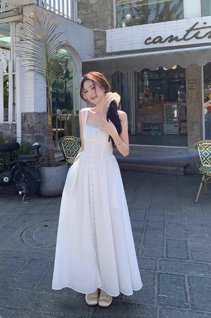 Retro Fashion Floral Design Beach Holiday A-line Spaghetti Strap Dress HZ1024