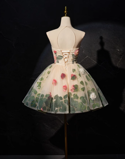 Vintage FLoral Design Elegant Mesh Vest Homecoming Dress HZ1024