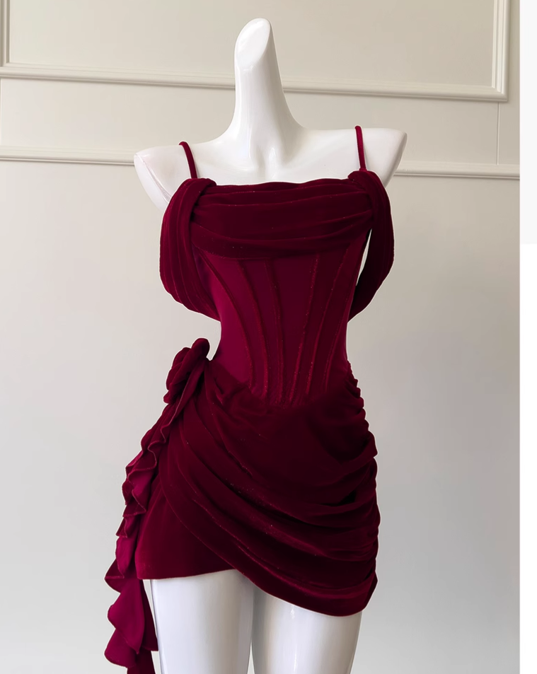Vintage Burgundy Spaghetti Strap Sheath Party Dresses Homecoming Dresses, HZ1024