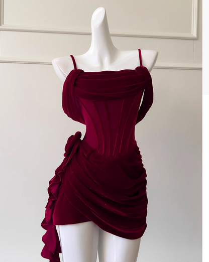 Vintage Burgundy Spaghetti Strap Sheath Party Dresses Homecoming Dresses, HZ1024