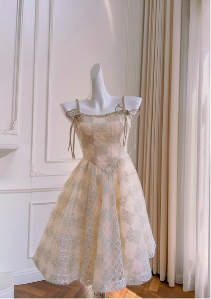 Chic Spaghetti Strap Beading A-line Tulle Party Dresses Homecoming Dresses, HZ1024