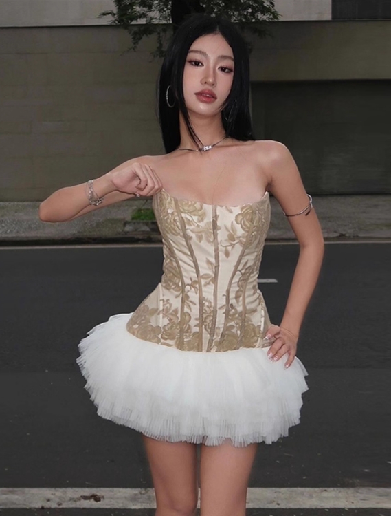 Vintage Khaki Strapless A-Line Short Summer Dresses Party Dress Homecoming Dress HZ1024