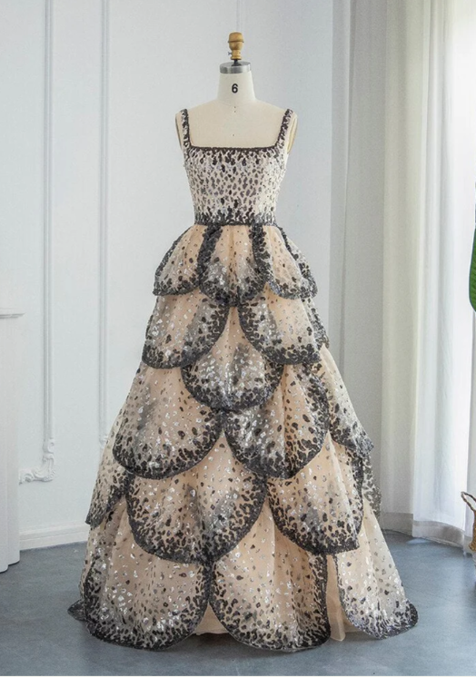 Gorgeous Shiny Sequin A-Line Long Tiered Prom Dress Evening Dress HZ1024