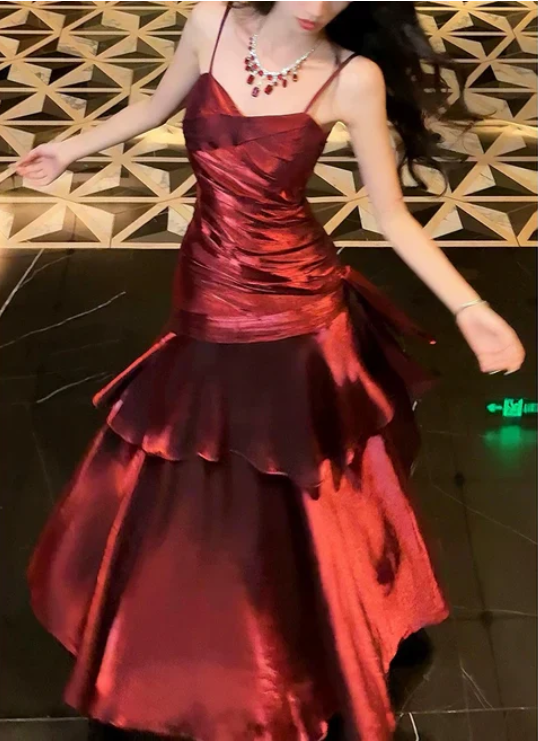 Elegant Satin Sweetheart Prom Dress Mermaid Spaghetti Strap Evening Gown Party Dress Long Formal Dress HZ1024