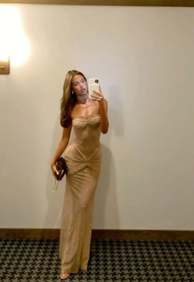 Elegant Shiny Champagne Sweetheart Prom Dress Sheath Strapless Evening Gown Party Dress Long Formal Dress HZ1024