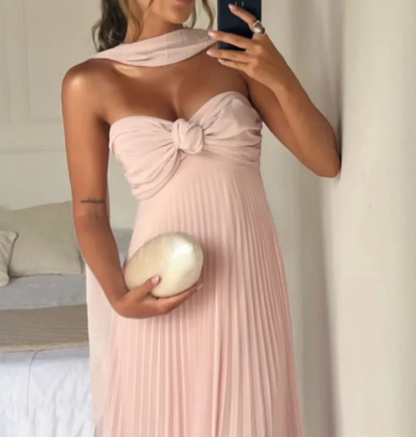 Elegant Pink Sweetheart Prom Dress A-Line Evening Gown Chiffon Pleated Party Dress Long Formal Dress HZ1024