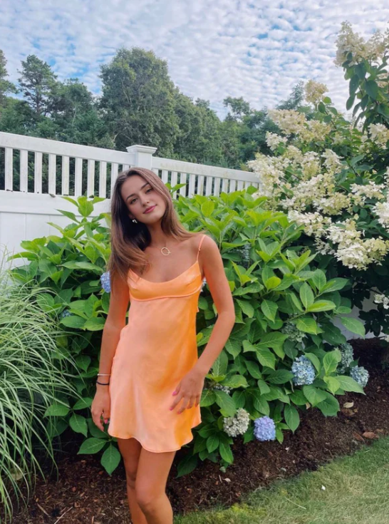 Vintage Orange Chiffon Homecoming Dress Sheath Party Dress Spaghetti Strap Cocktail Dress HZ1024