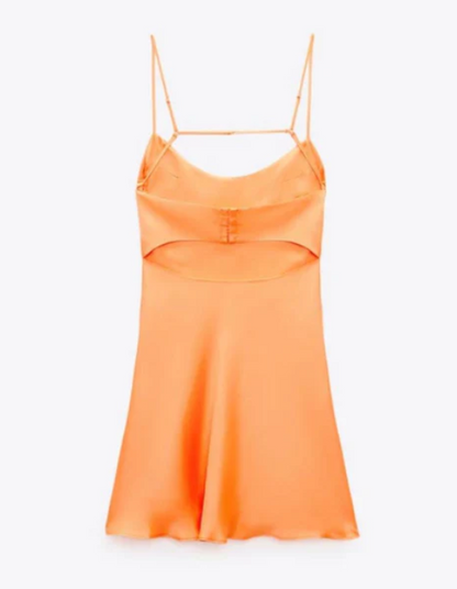 Vintage Orange Chiffon Homecoming Dress Sheath Party Dress Spaghetti Strap Cocktail Dress HZ1024