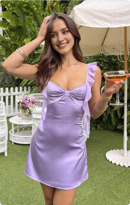 Vintage Lilac Sheath Homecoming Dress Satin Ruffles Party Dress Short Cocktail Dress HZ1024