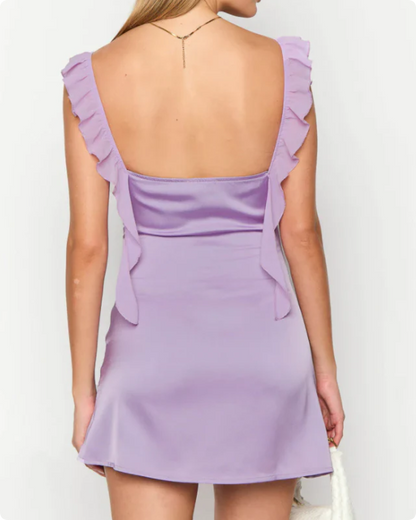 Vintage Lilac Sheath Homecoming Dress Satin Ruffles Party Dress Short Cocktail Dress HZ1024