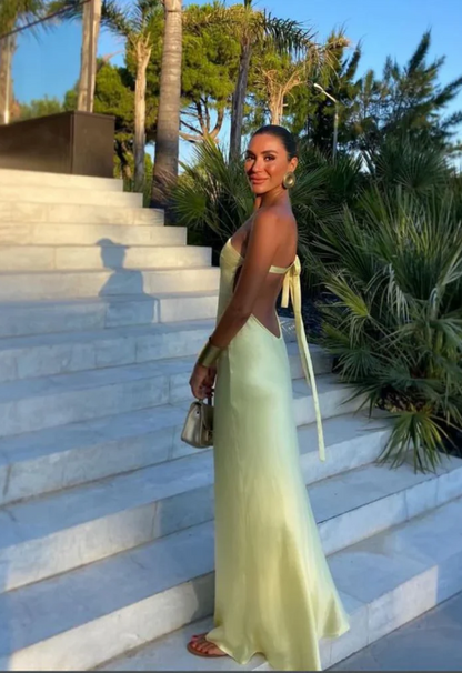 Elegant Yellow Satin Prom Dress One-shoulder Sheath Evening Gown Backless Party Dress Long Formal Dress HZ1024